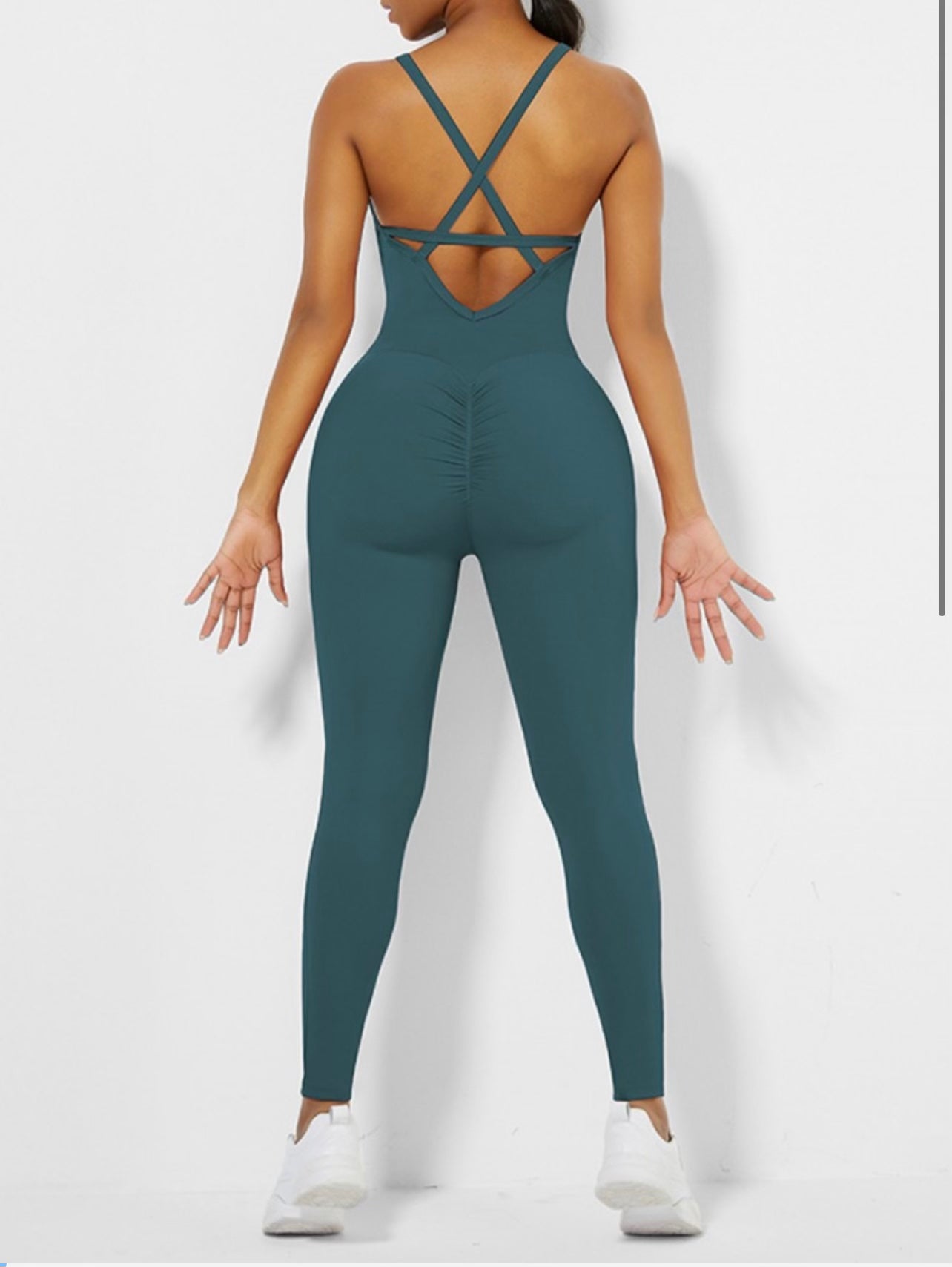 Cross Back Pleated Sling Athletic Jumpsuit For Fitness
